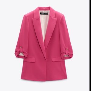 💕ZARA Hot Pink Blazer with Rolled Sleeves